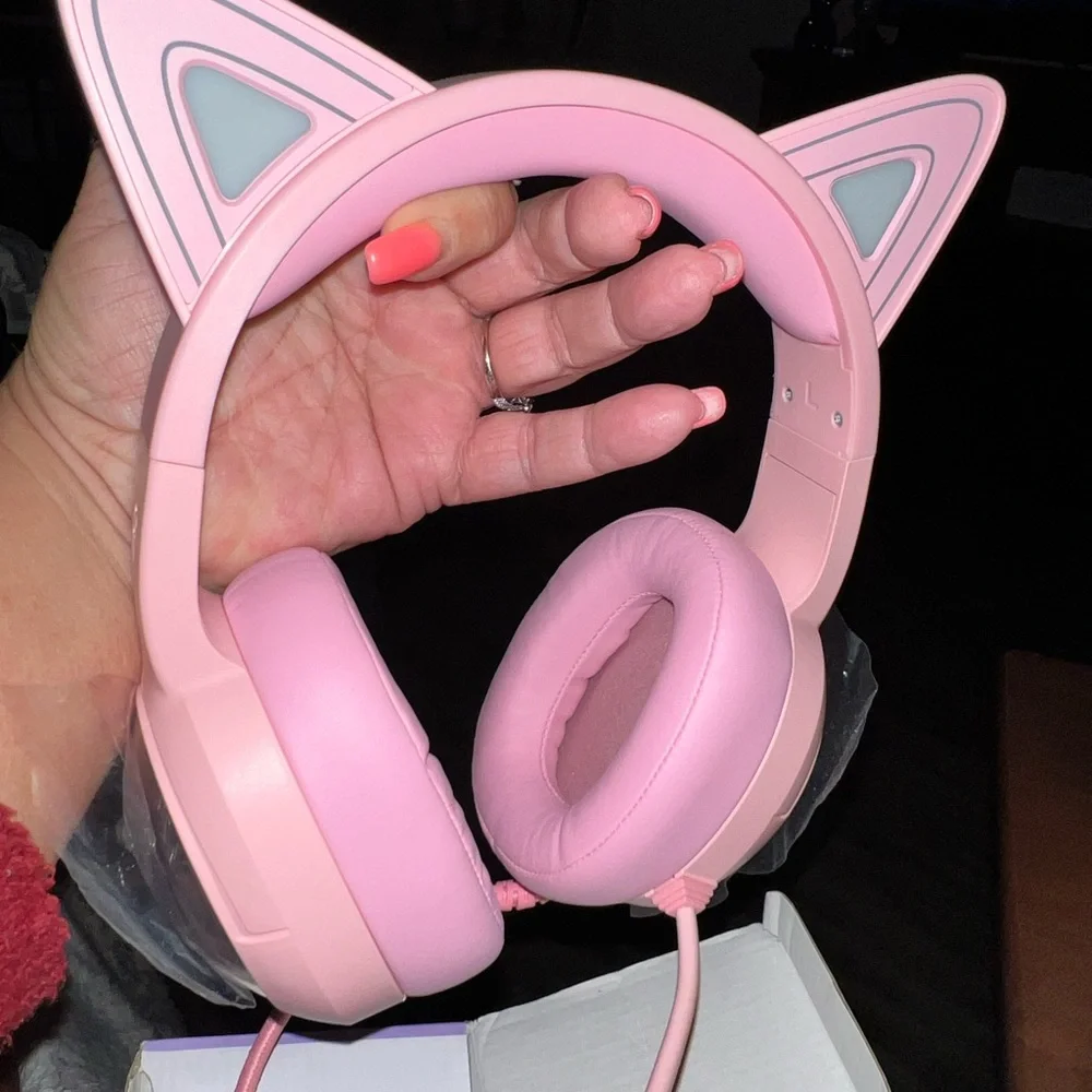 Pink Gaming Headset with light up Cat Ears that glow. Also, stereo compatible
